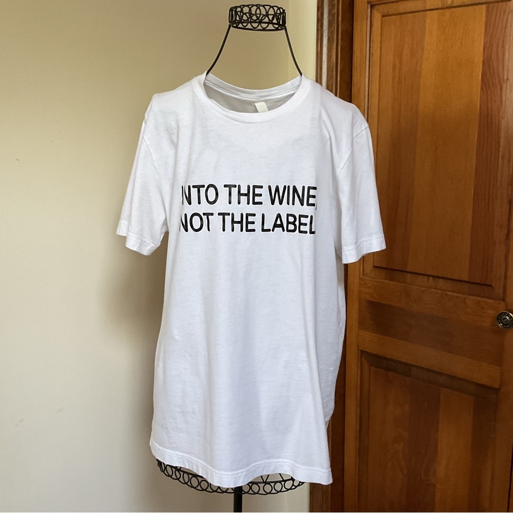 Bella Canvas White Graphic T-Shirt with Wine Quote, medium